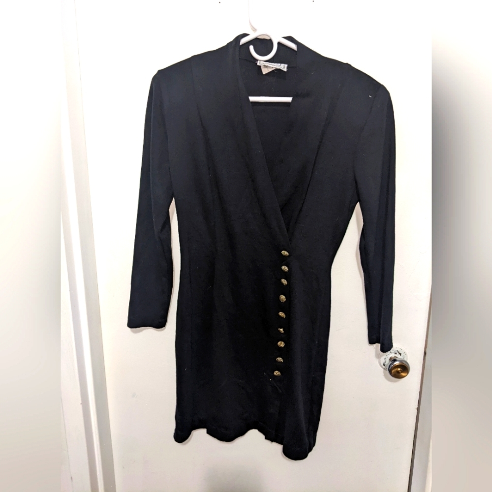 Vintage Black  Midi Dress w/shoulder pads